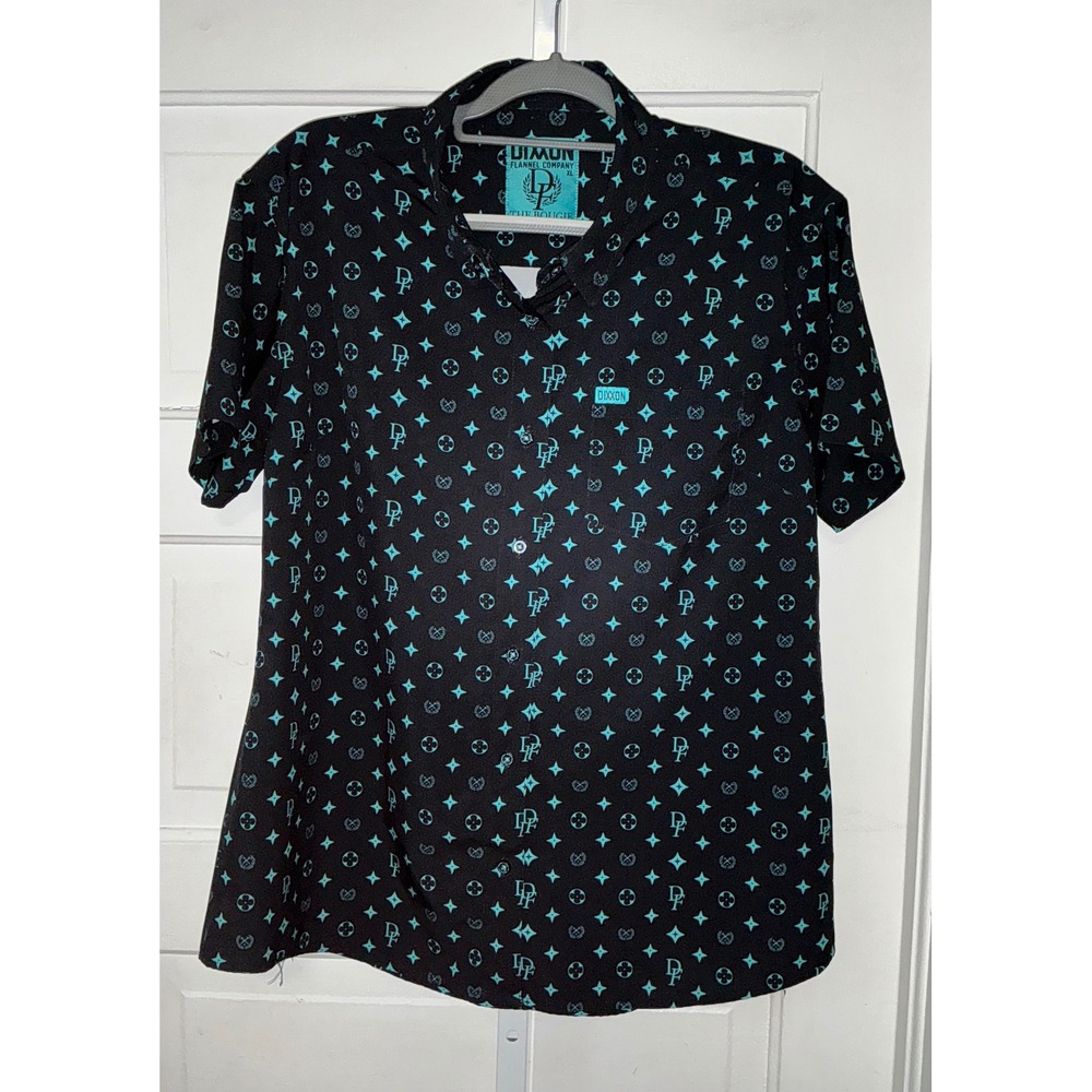 Dixxon Flannel Co The Bougie Shirt XL Black Teal Monogram Short Sleeve Button Up